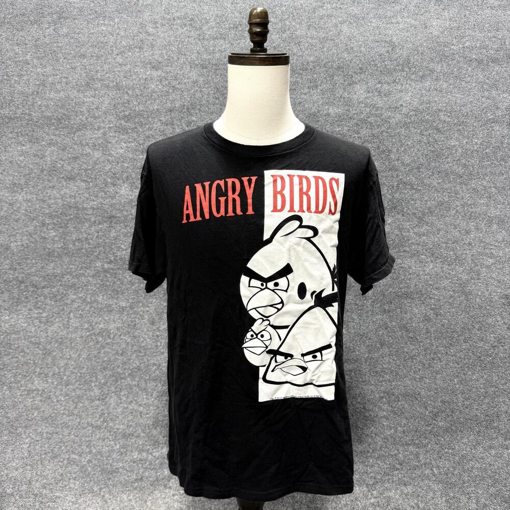 Angry Birds Shirt Mens Large Black Logo Graphic T-Shirt Tee Video Game Cartoon